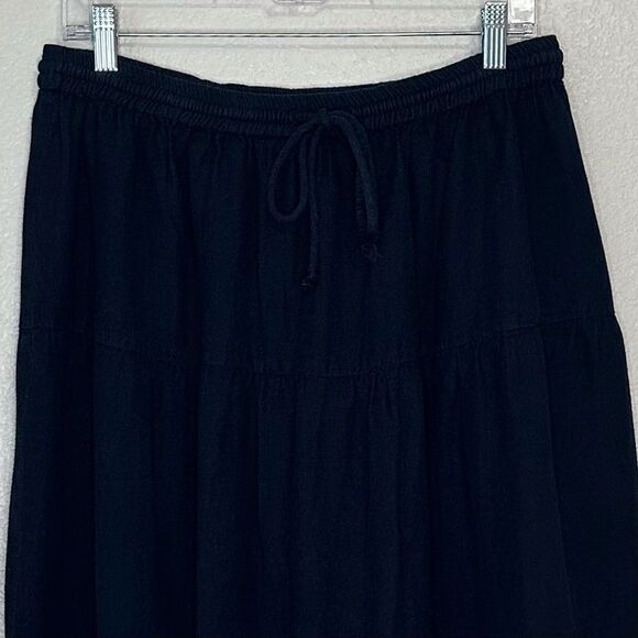 Anthology Linen Blend Navy Blue Tiered Midi Skirt - Picture 2 of 12